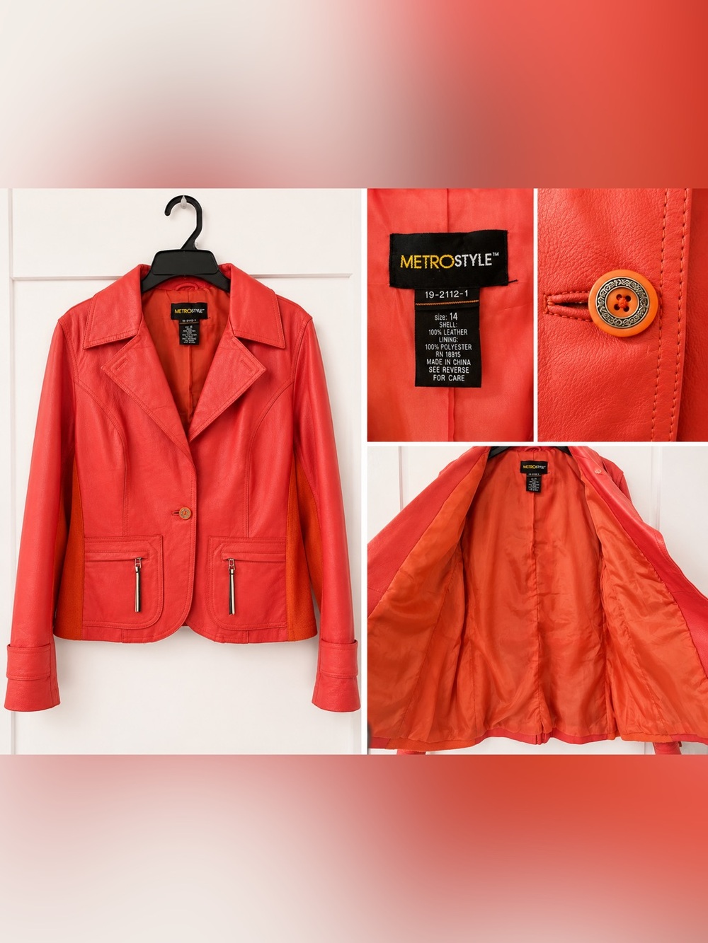 Metrostyle Coral Genuine Leather Jacket Women’s Size 14 Statement Moto Blazer‎ - Picture 3 of 4